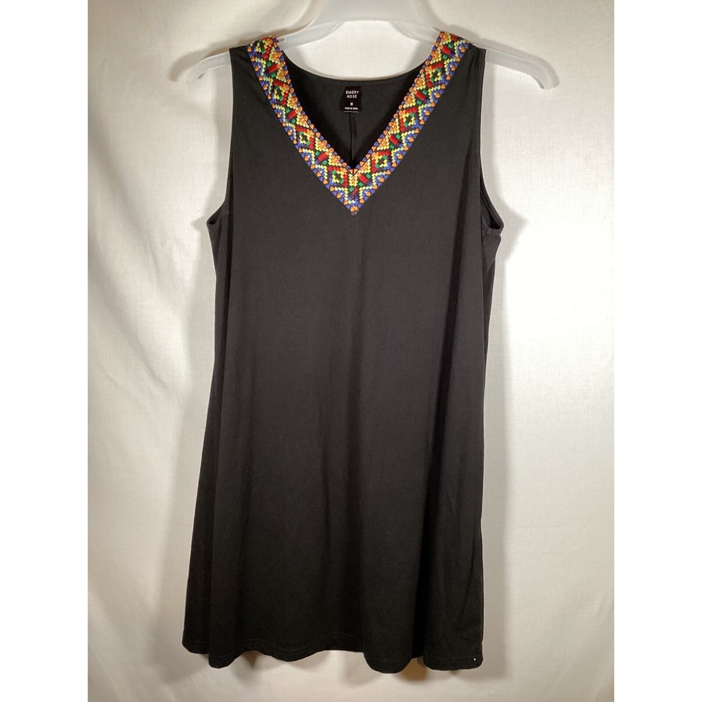 Emery Rose Sleeveless V-Neck Dress Embroidered Boho Casual Soft Womens Medium